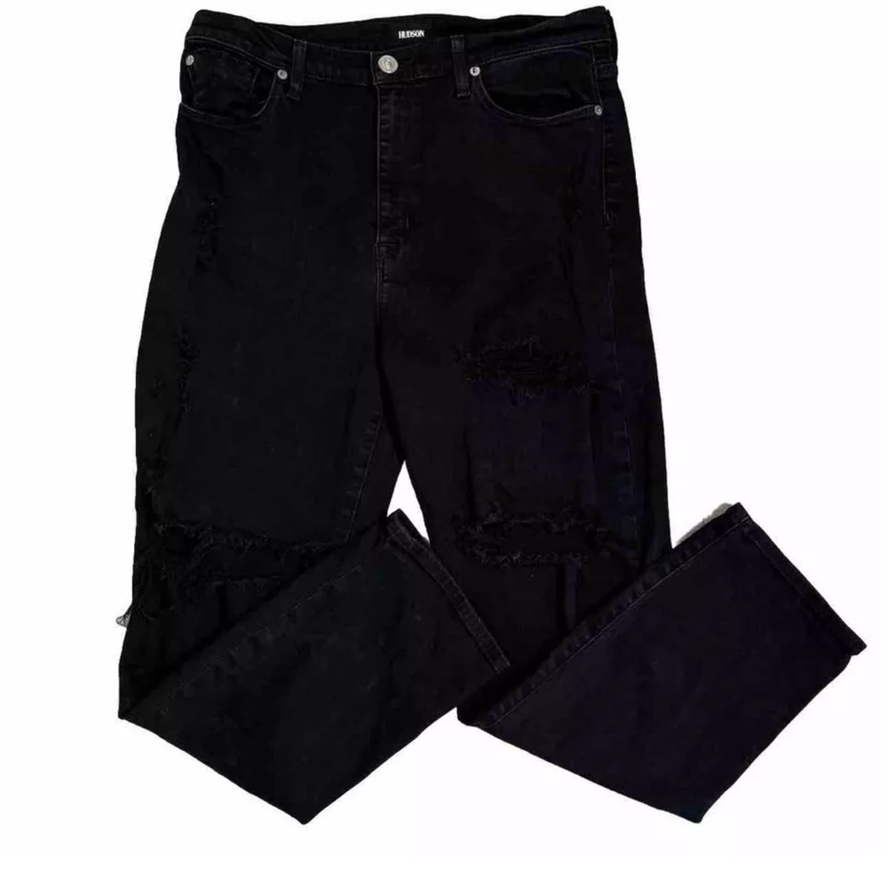 HUDSON Women’s Jeans Sz 31 Zoeey Straight Leg High Rise Ankle Black Distressed